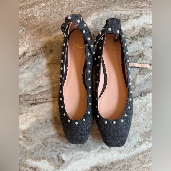 J. Crew Poppy ankle-strap ballet flats in embellished wool pearl size 9.5 - Picture 10 of 15